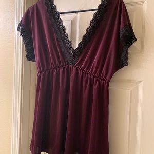 Satin, Deep “V” with lace accent top